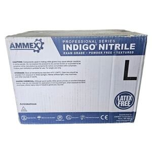 AMMEX Indigo Nitrile Latex Free Large Disposable Gloves Powder Free, 1 Case